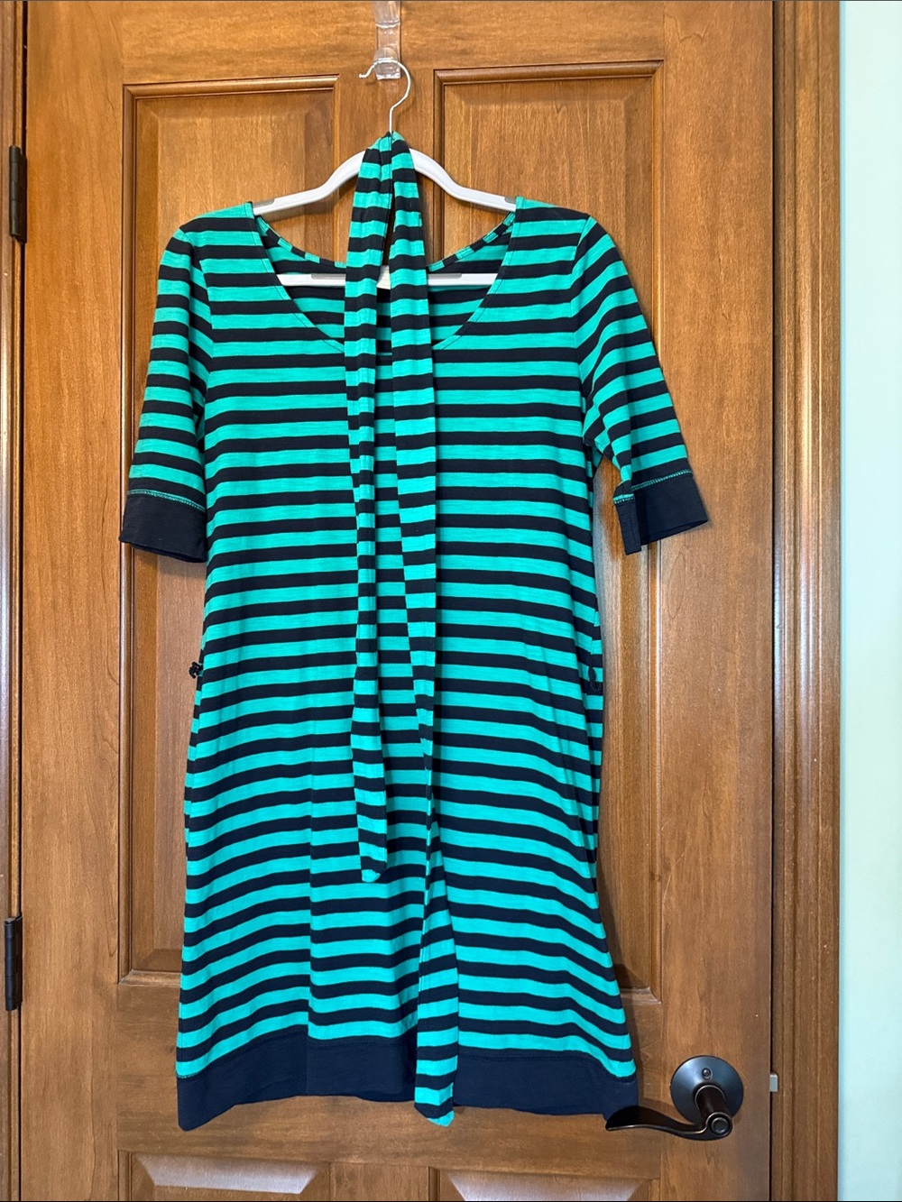 Banana Republic Teal and Navy Striped Midi Dress with Waist Tie